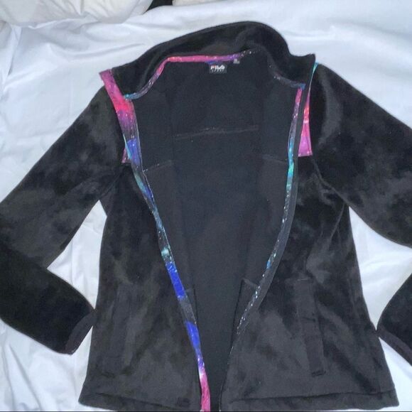 Fila Sports Womenβs Fleece Jacket Black Galaxy Print Mock Neck Size Extra small - Picture 6 of 11
